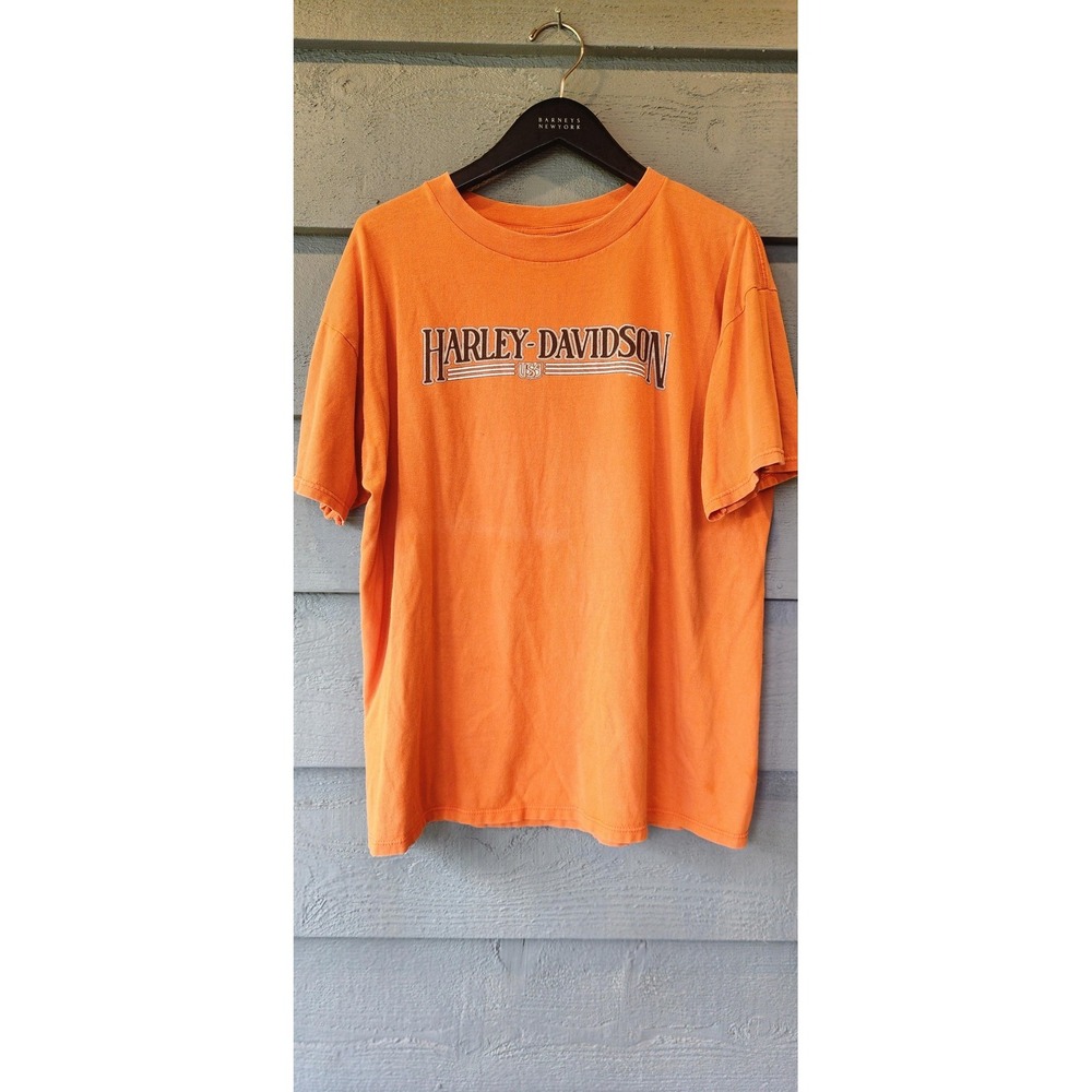 Vintage Harley-Davidson Shirt Mens XL Orange Kutter Janesville WI Dealer Tee 90s